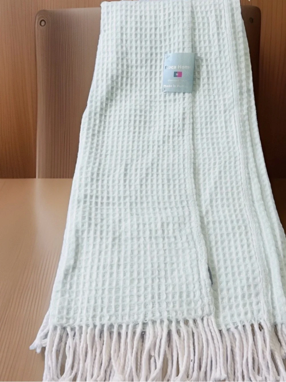 ROCA HOME PORTUGAL WAFFLE WEAVE KNIT COTTON MINT GREEN THROW BLANKET 50
